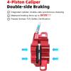 image:imageMTB Hydraulic Disc Brake Set 4 Pistons Front 850mm and Rear 1580mm Hydraulic Brakes with Aluminum Alloy Lever with Caliper Ceramic Brake Pad Fit Mountain Bike Ebike Fat BikePreBledRed