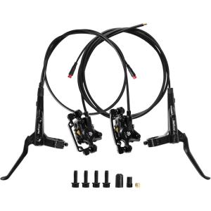 image:imageEBike Hydraulic Disc Brake Set 2PIN 2Pistons Electric PowerOff Hydraulic Brakes Set Left Front 950mm Right Rear 1880mm PreBled with Mineral Oil Brakes Kit for eBike MTB ScootersBlack