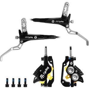 image:imageMTB Hydraulic Disc Brake Set 4 Pistons Front 850mm and Rear 1580mm Hydraulic Brakes with Aluminum Alloy Lever with Caliper Ceramic Brake Pad Fit Mountain Bike Ebike Fat BikePreBledBlack