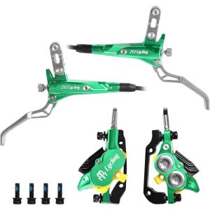 image:imageMTB Hydraulic Disc Brake Set 4 Pistons Front 850mm and Rear 1580mm Hydraulic Brakes with Aluminum Alloy Lever with Caliper Ceramic Brake Pad Fit Mountain Bike Ebike Fat BikePreBledGreen