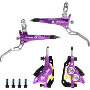 image:imageMTB Hydraulic Disc Brake Set 4 Pistons Front 850mm and Rear 1580mm Hydraulic Brakes with Aluminum Alloy Lever with Caliper Ceramic Brake Pad Fit Mountain Bike Ebike Fat BikePreBledPurple